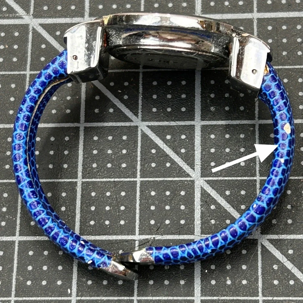 Cannes BG-1241 Womens Watch Blue Faux‎ Snakeskin Cuff Bangle Silver Tone